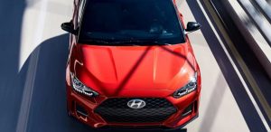 Overhead view of the front of a red 2020 Hyundai Veloster. | Hyundai dealer in Fort Smith, AR.