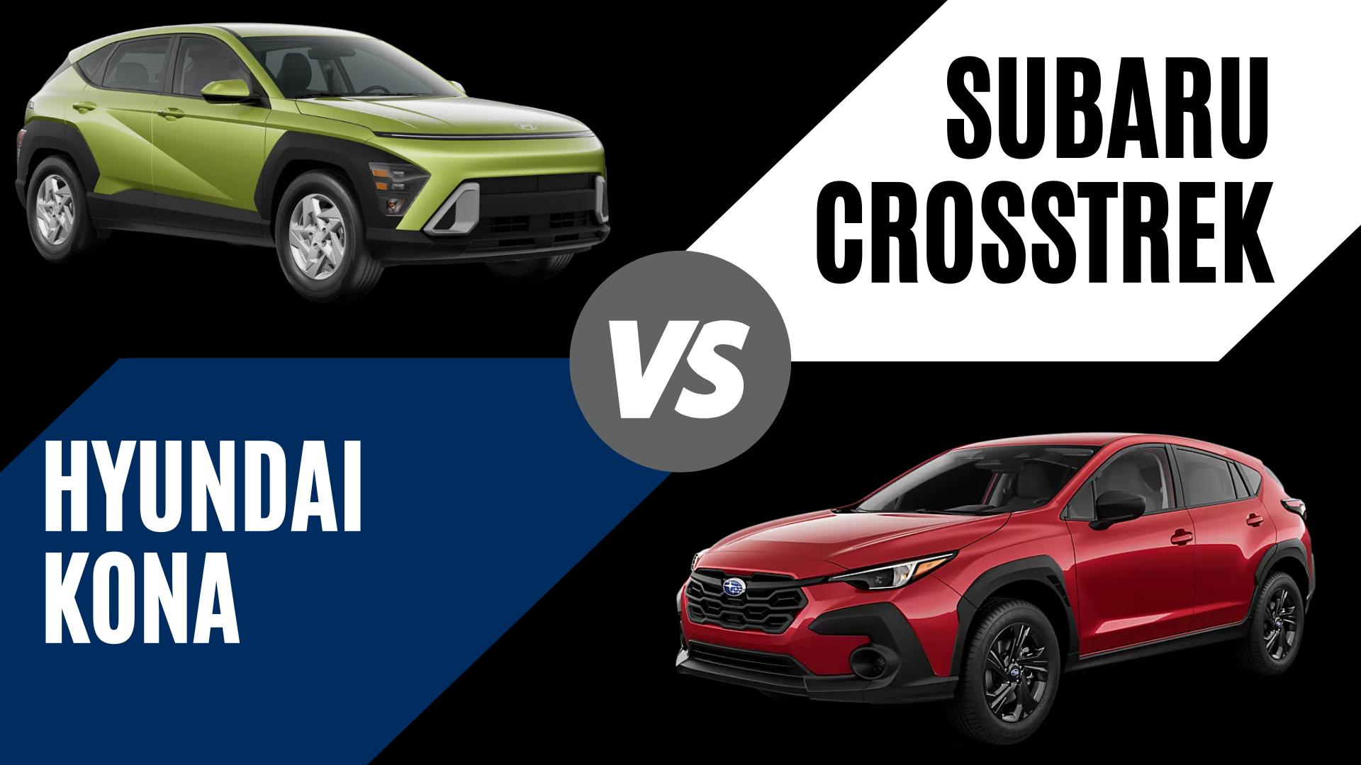 2026 Hyundai Kona vs 2026 Subaru Crosstrek compact SUV comparison graphic in Fort Smith, Arkansas