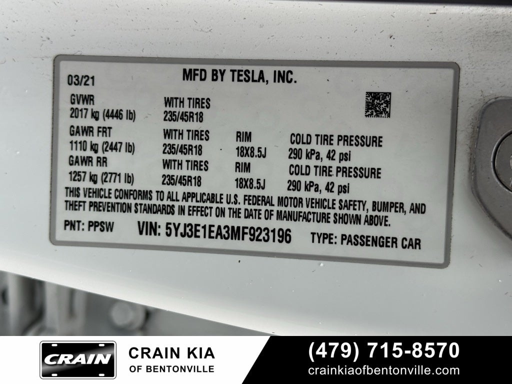 2021 Tesla Model 3 Standard Range Plus