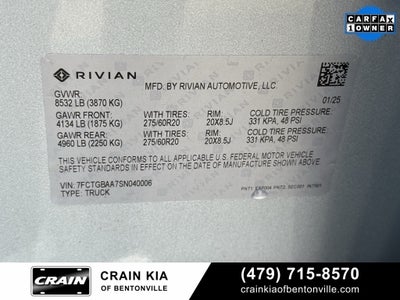 2025 Rivian R1T Adventure Dual Motor Standard Pack - AWD / CLEAN CARFAX / ONE OWNER