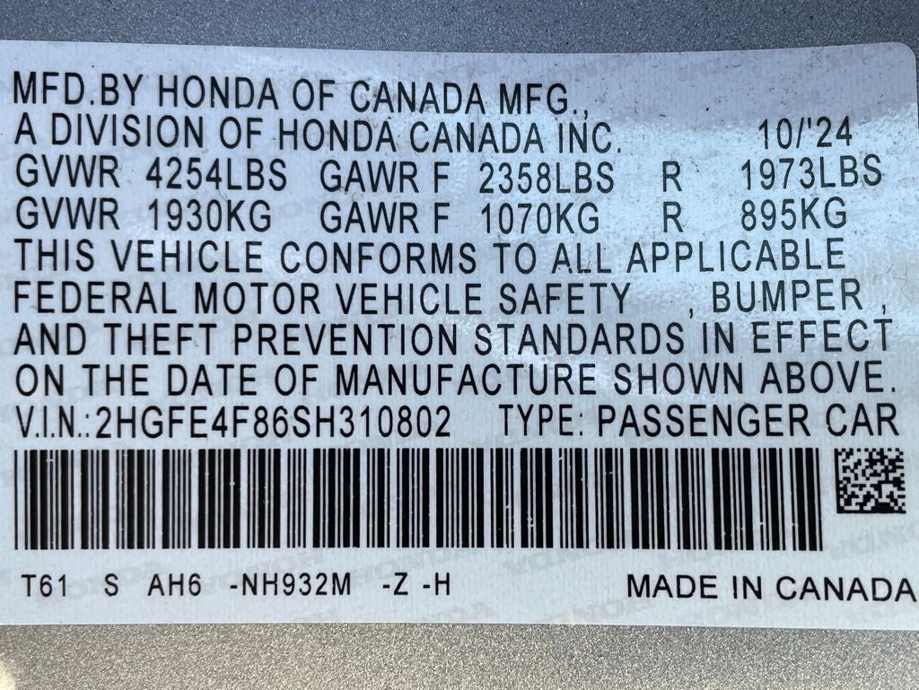 2025 Honda Civic Hybrid Sport MOON ROOF / HEATED SEATS / ONE OWNER