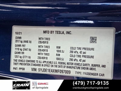 2021 Tesla Model 3 Standard Range Plus