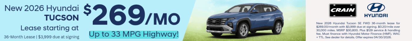 Current offers on Tucson, Elantra and Santa Fe at Crain Hyundai